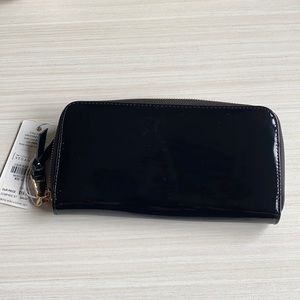Urban Expressions Black patent faux leather wallet vegan certified!